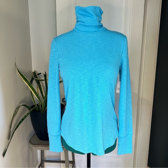 NWT GAP Essential Rib Turtleneck T-Shirt blue SMALL - Picture 1 of 12
